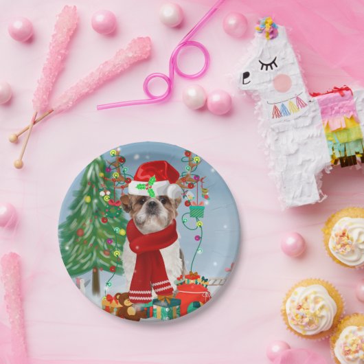 Shih Tzu Dog in Schnee Weihnachten Pappteller (Party)
