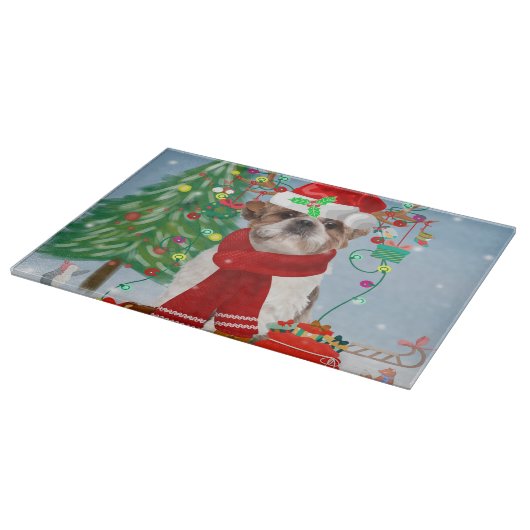 Shih Tzu Dog in Schnee Weihnachten Schneidebrett (Ecke)