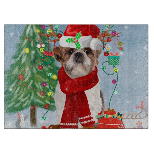 Shih Tzu Dog in Schnee Weihnachten Schneidebrett (Vorderseite)