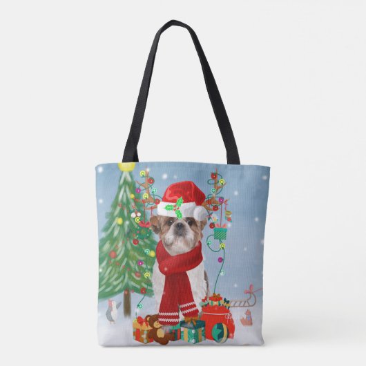 Shih Tzu Dog in Schnee Weihnachten Tasche (Rückseite)