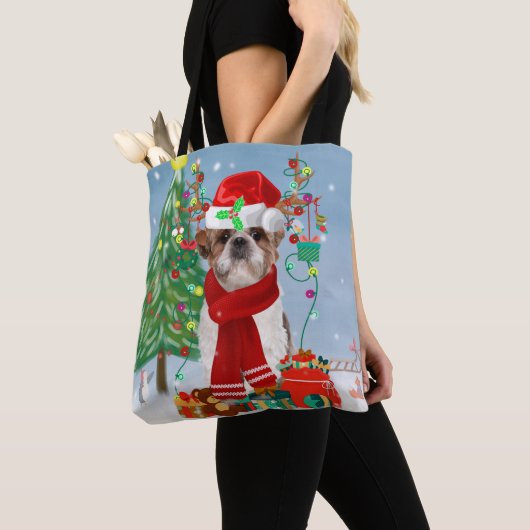 Shih Tzu Dog in Schnee Weihnachten Tasche (Von Nahem)