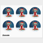 Shih Tzu Dog in Snow mit Weihnachtsgeschenken Runder Aufkleber (Blatt)
