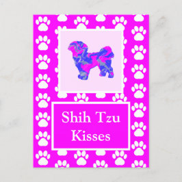 Shih Tzu Dog Kisses Silhouette in Niedlich Pink & Postkarte