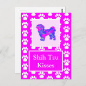 Shih Tzu Dog Kisses Silhouette in Niedlich Pink & Postkarte (Vorne/Hinten)