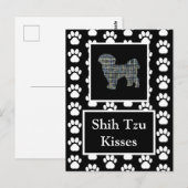 Shih Tzu Dog Kisses Silhouette Yellow & Blue Grid Postkarte (Vorne/Hinten)