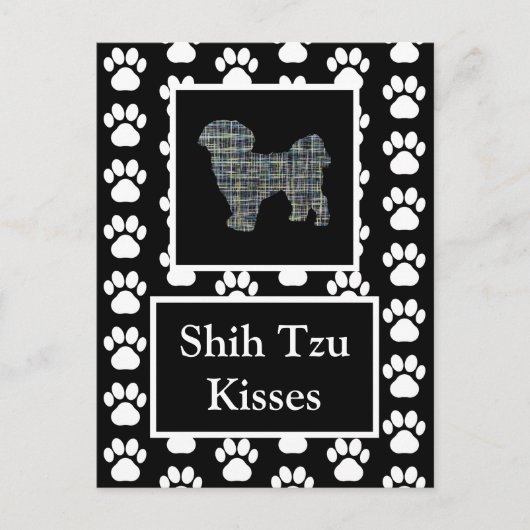 Shih Tzu Dog Kisses Silhouette Yellow & Blue Grid Postkarte (Vorderseite)