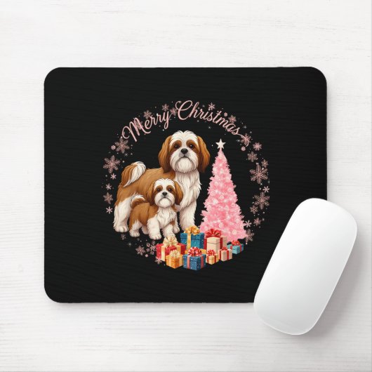 Shih Tzu Dog Light Snow Merry Christmas Hat Santa Mousepad (Mit Mouse)