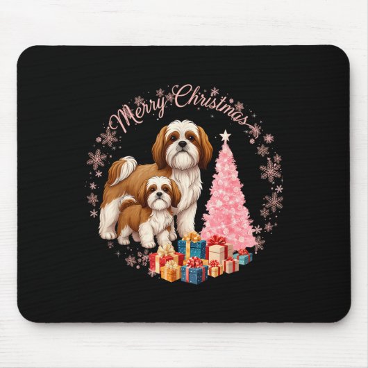 Shih Tzu Dog Light Snow Merry Christmas Hat Santa  Mousepad (Vorne)