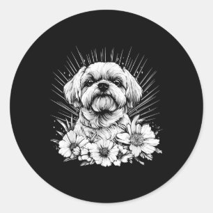 Shih Tzu Dog Lover Retro Style Tattoo _1 Runder Aufkleber