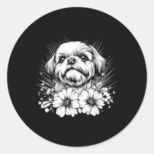 Shih Tzu Dog Lover Retro Style Tattoo Runder Aufkleber