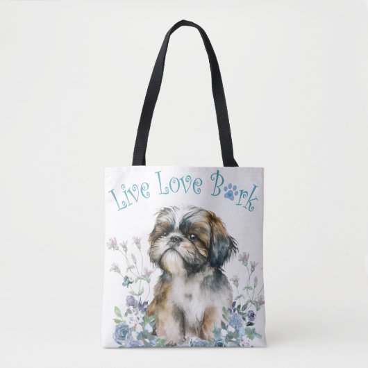 Shih Tzu Dog Mama Floral Tasche (Vorderseite)