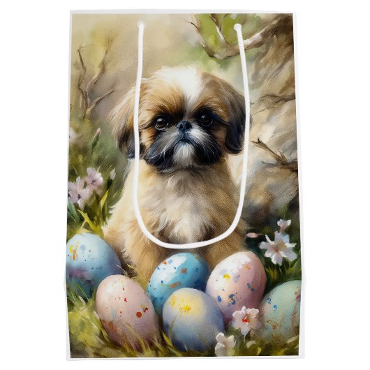 Shih Tzu Dog mit Ostereier Urlaub Mittlere Geschenktüte (Rückseite)