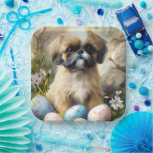 Shih Tzu Dog mit Ostereier Urlaub Pappteller