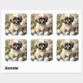Shih Tzu Dog mit Ostereier Urlaub Quadratischer Aufkleber (Blatt)