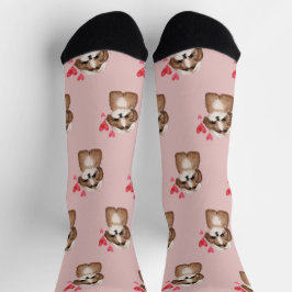 Shih Tzu Dog Muster auf rosa Socken