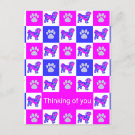 Shih Tzu Dog & Paw Pink & Blue Denken Sie an Sie Postkarte