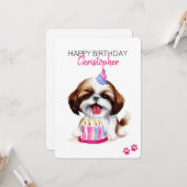 Shih Tzu Dog Personalisiert Happy Birthday Flat Karte (Vorderseite/Rückseite Beispiel)