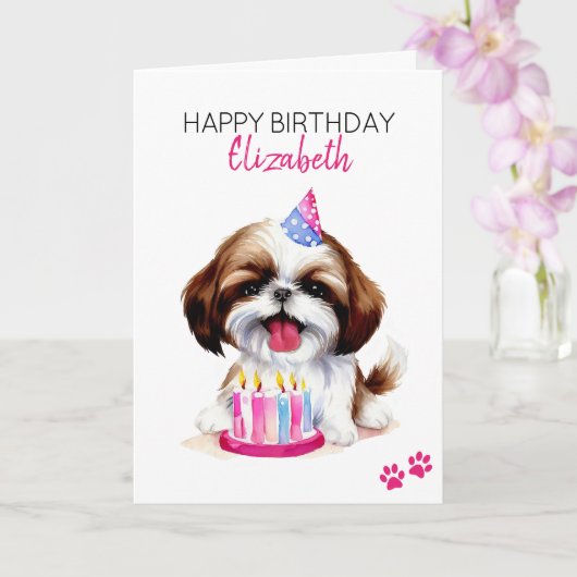 Shih Tzu Dog Personalisiert Happy Birthday Karte (Orchidee)