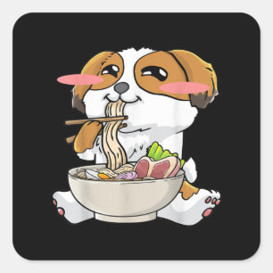 Shih Tzu Dog Ramen Noodles Kawaii Niedliches Gesch Quadratischer Aufkleber