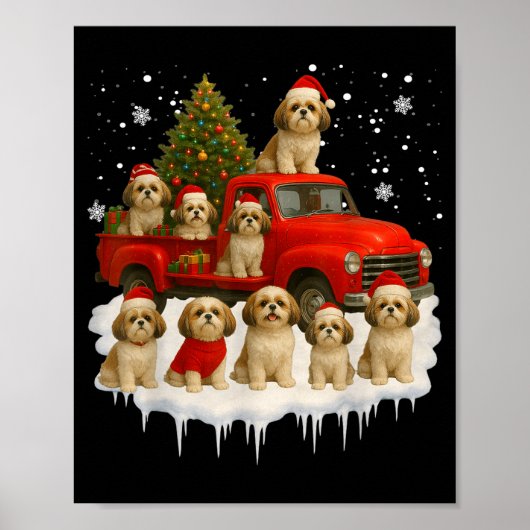 Shih Tzu Dog Red Truck Christmas Tree Santa Ugly X Poster (Vorne)