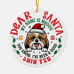 Shih Tzu Dog Santa Personalisierter Weihnachtsbaum Keramik Ornament