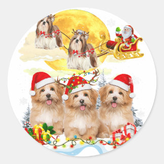 Shih Tzu Dog Santa Sleigh | Weihnachtsgeschenk Runder Aufkleber