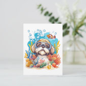 Shih Tzu Dog Schnorkeling Korallenriff Postkarte (Stehend Vorderseite)