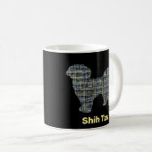 Shih Tzu Dog Silhouette Gelb- und Schwarzgitterlin Kaffeetasse (VorderseiteRechts)