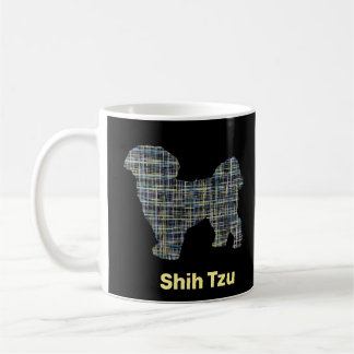 Shih Tzu Dog Silhouette Gelb- und Schwarzgitterlin Kaffeetasse
