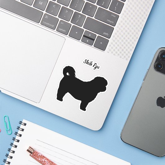 Shih Tzu Dog Silhouette Hunde Rasse Vinyl Sticker (Laptop mit iPhone)
