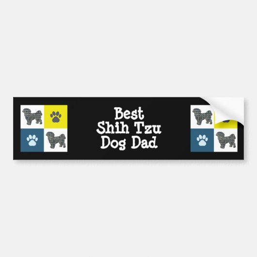 Shih Tzu Dog Silhouette Yellow &Blue Grid Bester V Autoaufkleber (Vorne)