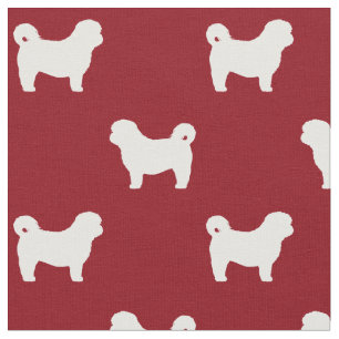 Shih Tzu Dog Silhouetten Rot und Weiß Gemustert Stoff