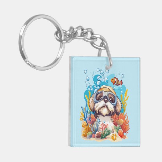 Shih Tzu Dog Snorkeling Coral Reef Schlüsselanhänger (Vorderseite links)