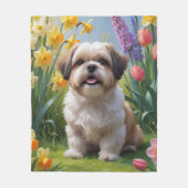 Shih Tzu Dog Spring Flowers Malerei Fleecedecke (Vorderseite)