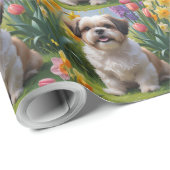 Shih Tzu Dog Spring Flowers Malerei Geschenkpapier (Rolleneckpunkt)