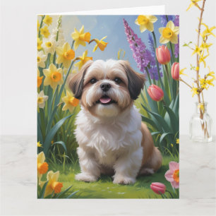 Shih Tzu Dog Spring Flowers Malerei Karte
