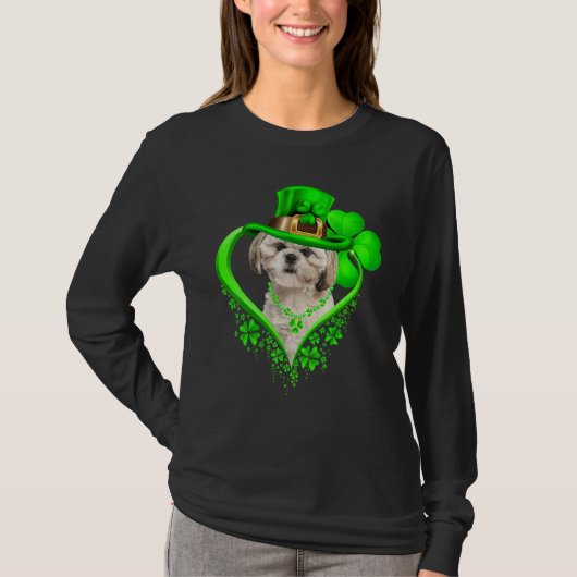 Shih Tzu Dog St Patricks Day Lover Irish Shamrock T-Shirt (Vorderseite)