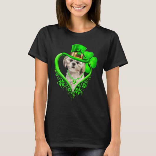 Shih Tzu Dog St Patricks Day Lover Irish Shamrock T-Shirt (Vorderseite)