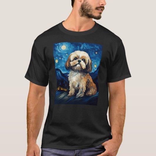 Shih Tzu Dog Starry Night Van Gogh Art Lover T-Shirt (Vorderseite)