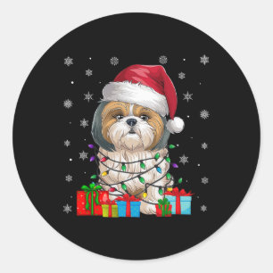 Shih Tzu Dog Ugly Xmas Lights Santa Shih Tzu Dog C Runder Aufkleber