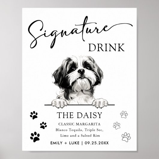 Shih Tzu Dog Wedding Signature Drink Sign Poster (Vorne)