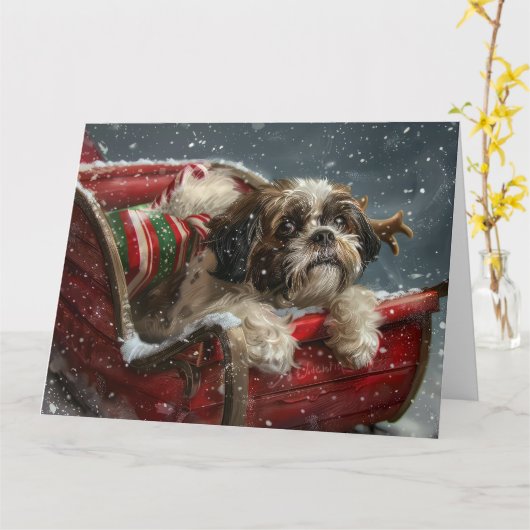 Shih Tzu Dog Weihnachtsfest Karte (Gelbe Blume)