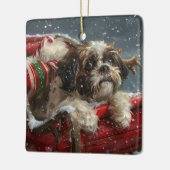 Shih Tzu Dog Weihnachtsfest Keramikornament (Links)