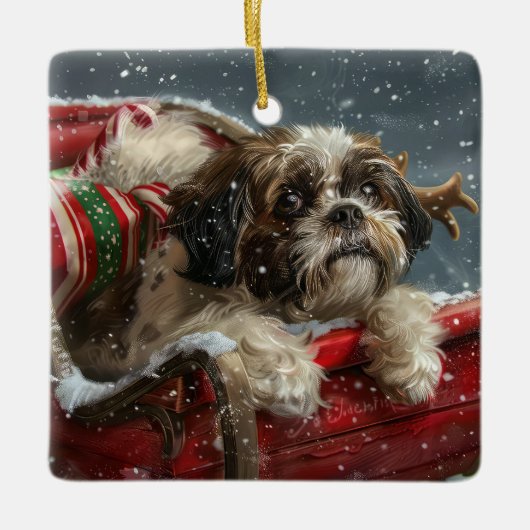 Shih Tzu Dog Weihnachtsfest Keramikornament (Vorderseite)