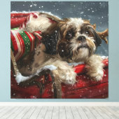 Shih Tzu Dog Weihnachtsfest Leinwanddruck (Insitu (Holzboden))