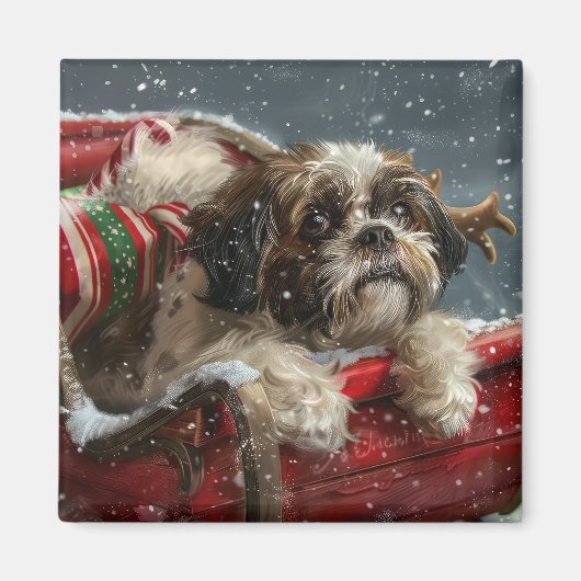 Shih Tzu Dog Weihnachtsfest Magnet (Vorne)