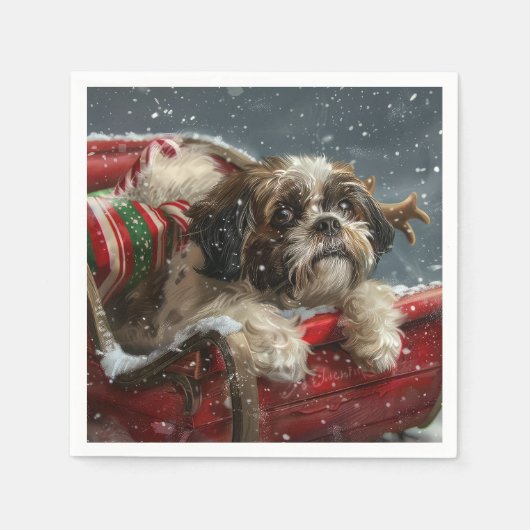 Shih Tzu Dog Weihnachtsfest Serviette (Vorderseite)