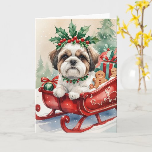 Shih Tzu Dog Weihnachtsgrußkarte Karte (Gelbe Blume)