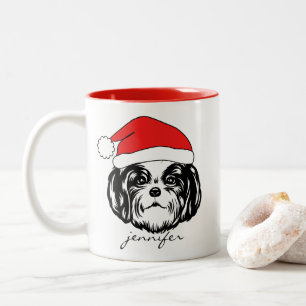 Shih Tzu Dog Weihnachtsmannmütze Zweifarbige Tasse