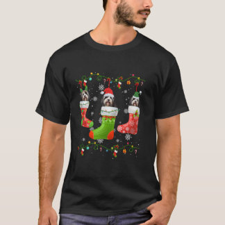 Shih Tzu Dog Weihnachtssocken Lights Puppy Dog Lie T-Shirt